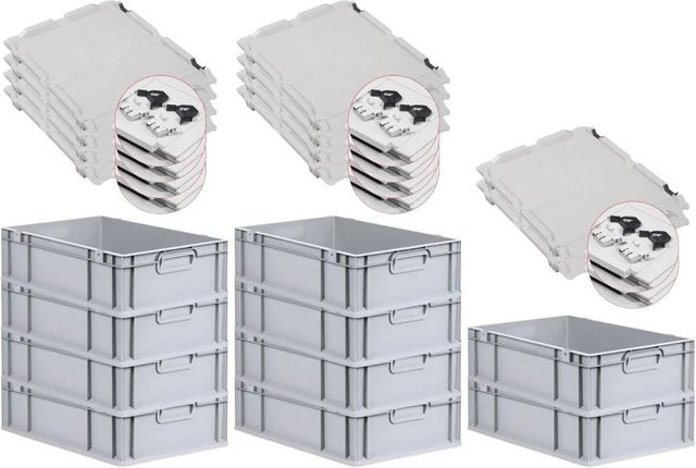 PROREGAL SuperSparSet 10x Eurobox NextGen Grip mit Scharnierdeckel und schwarzen Schiebeschnappverschlüssen, Grau, H x B x T: 17 x 40 x 60 cm - Bild 1