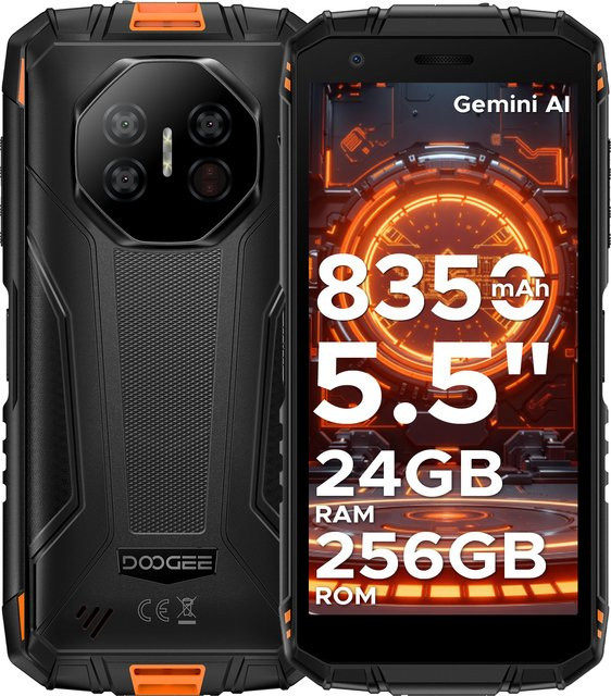DOOGEE Fire 3 Ultra Robustes Smartphone mit Android 15, 256 GB Speicher, 8350 mAh Akku, NFC und Gemini AI in Orange und Schwarz - Bild 1
