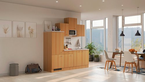 Flex-Well Singleküche Nano in Braun mit E-Geräten und Melaminharz-beschichteter Arbeitsplatte, B/T/H: 210 x 60 x 226 cm - Bild 1