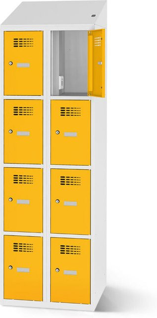 rotstahl Fächerschrank mit 8 Fächern und Ladefunktion, Farbe Gelb, Korpus Lichtgrau, B: 60 cm, H: 200 cm - Bild 1