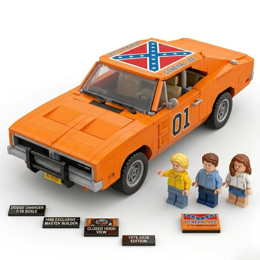 Bandai Amerikanisches Muscle-Car, Baustein-Automodell, mit Puppenfigur, Orange - Bild 2