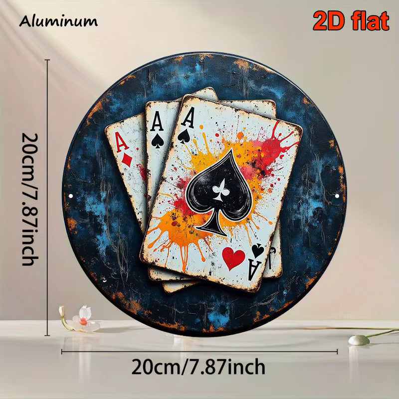CIFBUY Retro Metallschild Pik-Ass Rund, Aluminium-Wandkunst für Bar und Spielzimmer, Durchmesser: 20,32 cm, Mehrfarbig - Bild 2
