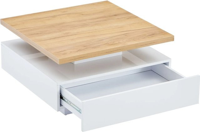 okwish Couchtisch mit 360° Schwenkfunktion und Schublade in Hochglanz Weiß, B/T/H: 70 x 70 x 36 cm - Bild 1