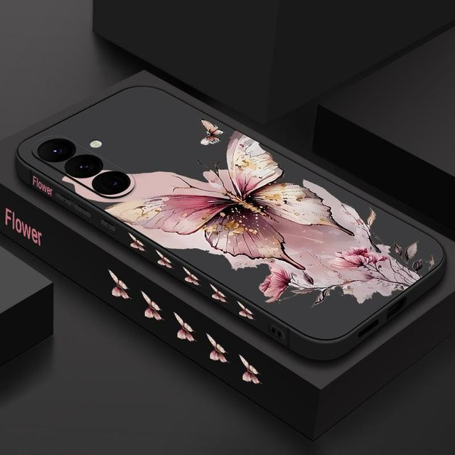 Handyhülle mit rosa Schmetterlings-Print für Samsung Galaxy S24 S25 S23 S22 Ultra sowie A56 A55 A36 A25 A16 A15 A17 A54 5G aus weichem TPU - Bild 1
