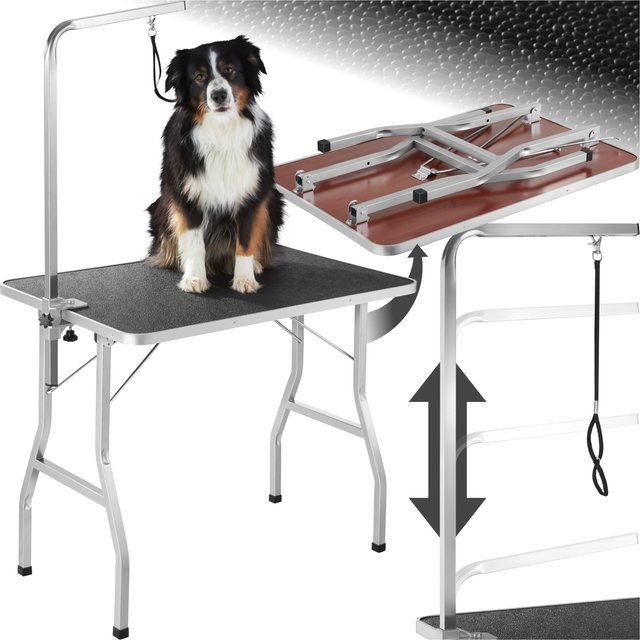 tectake Trimmtisch mit höhenverstellbarem Galgen und Gummibeschichtung, Schwarz-Grau, B/T/H: 98 x 60 x 156,5 cm - Bild 1