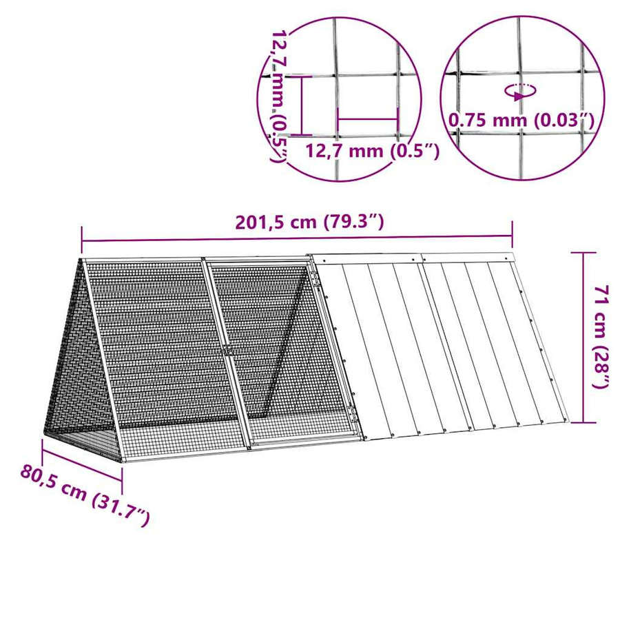 Vidaxl Kaninchenkäfig aus Stahl, Grau, B/T/H: 201,5 x 80,5 x 71 cm - Bild 2