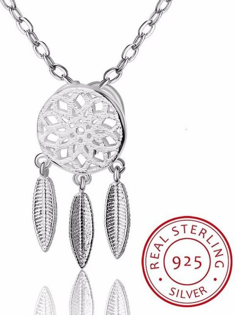 YIRAN Jewelry Halskette, 925 Silber, Traumfänger Feder Anhänger, Weiß, Damen - Bild 1
