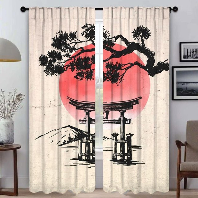 2er-Set halbtransparente Tüllvorhänge mit abstraktem Muster für Wohnzimmer und Schlafzimmer, Mehrfarbig, B: 50 cm, H: 70 cm - Bild 1