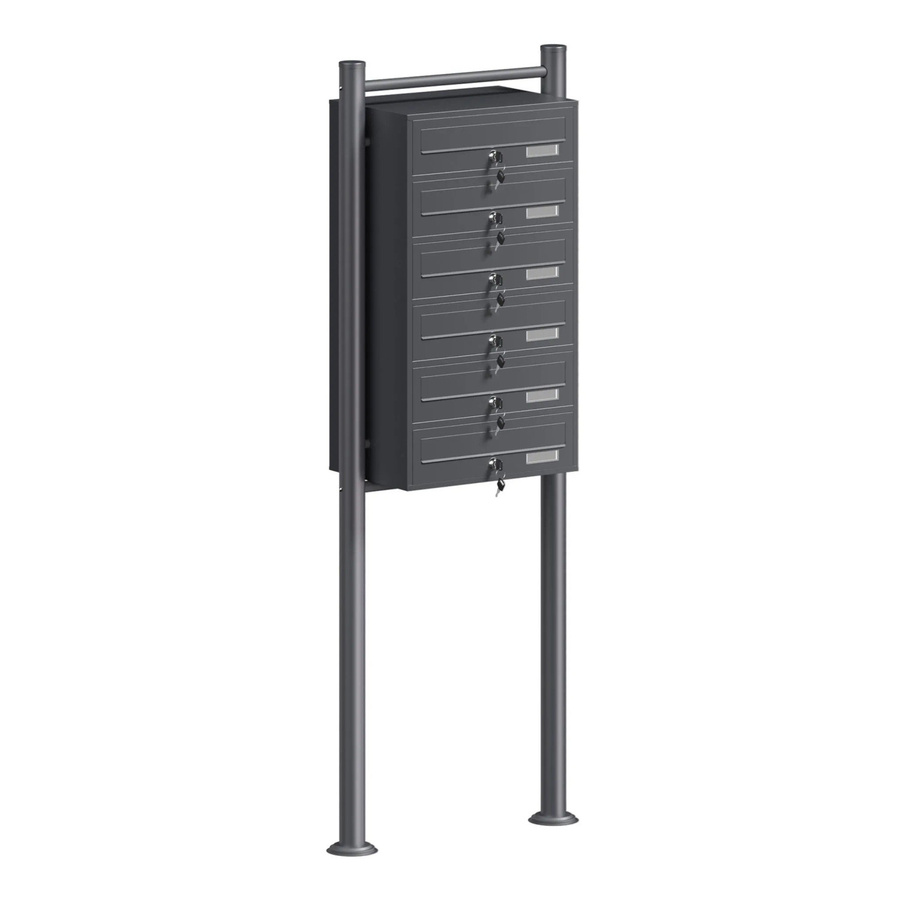 Wiltec Briefkastenanlage mit 6 Briefkästen in Anthrazit, H x B x T: 1500 x 270 x 513 mm - Bild 2