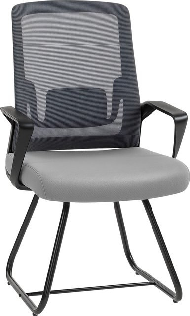 HOMCOM Ergonomischer Bürostuhl ohne Rollen als Warte- und Konferenzstuhl mit Lendenstütze, Armlehnen und atmungsaktiver Netzbespannung, Schwarz - Bild 1