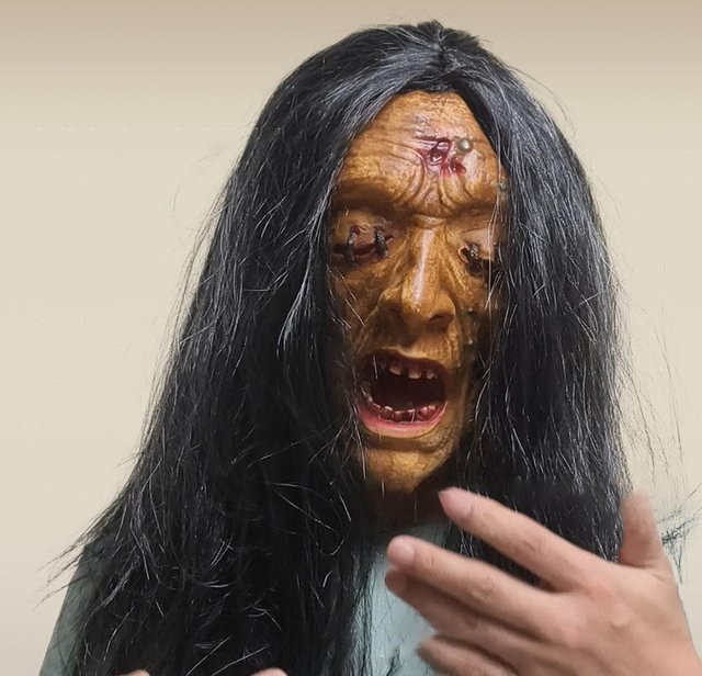 Zombie Horror Latex Party Maske, Genähte-Augen, Beige, One size fits all adults - Bild 1