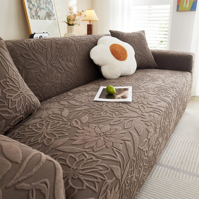 JMG Household Supplies Camellia Jacquard Sofabezug für 2-Sitzer, elastisch und rutschfest, braun - Bild 1