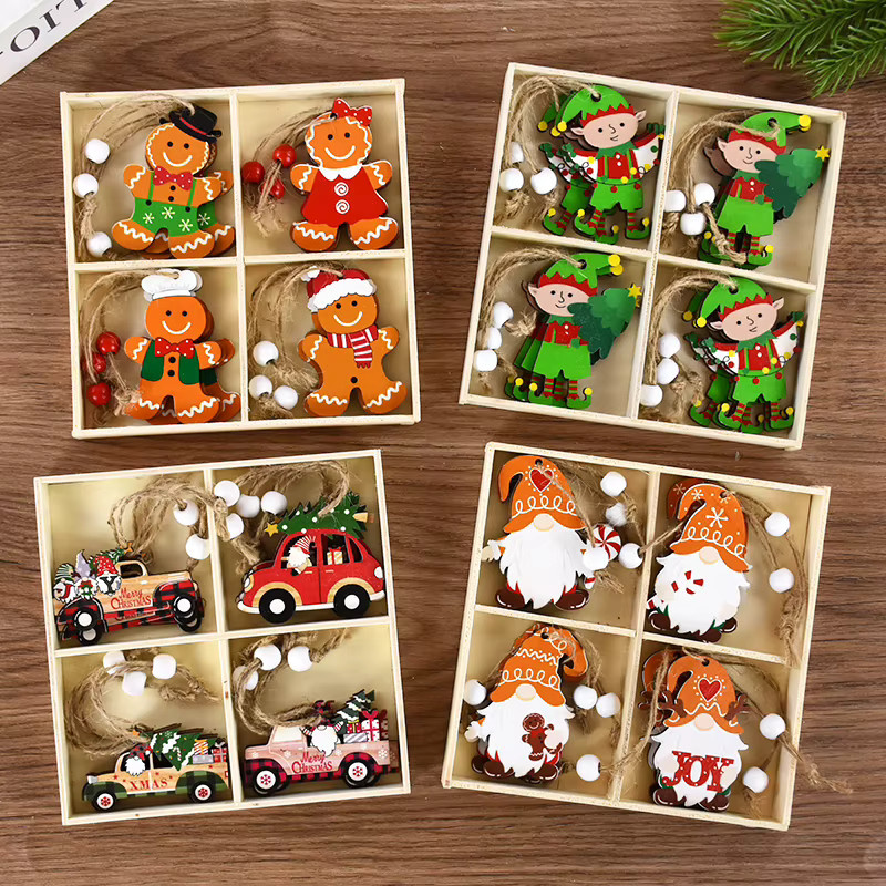CHIXINHAPPY 12er Set Weihnachtsanhänger aus Holz in Lebkuchenmann-Optik, bunte Weihnachtsbaum-Ornamente für die Weihnachtsdekoration - Bild 4