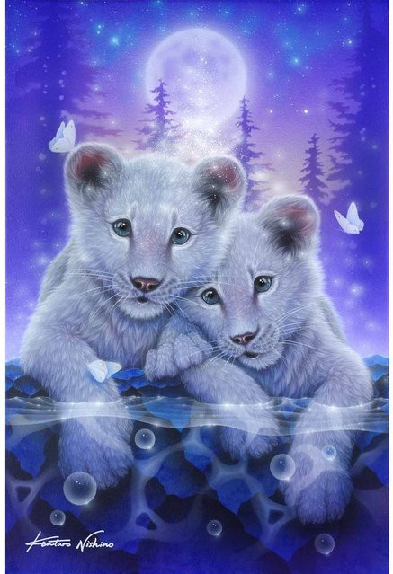 Diamond Painting Picture Frame Crystal Art Tiger Cubs von Craft Buddy in Blau - Bild 1