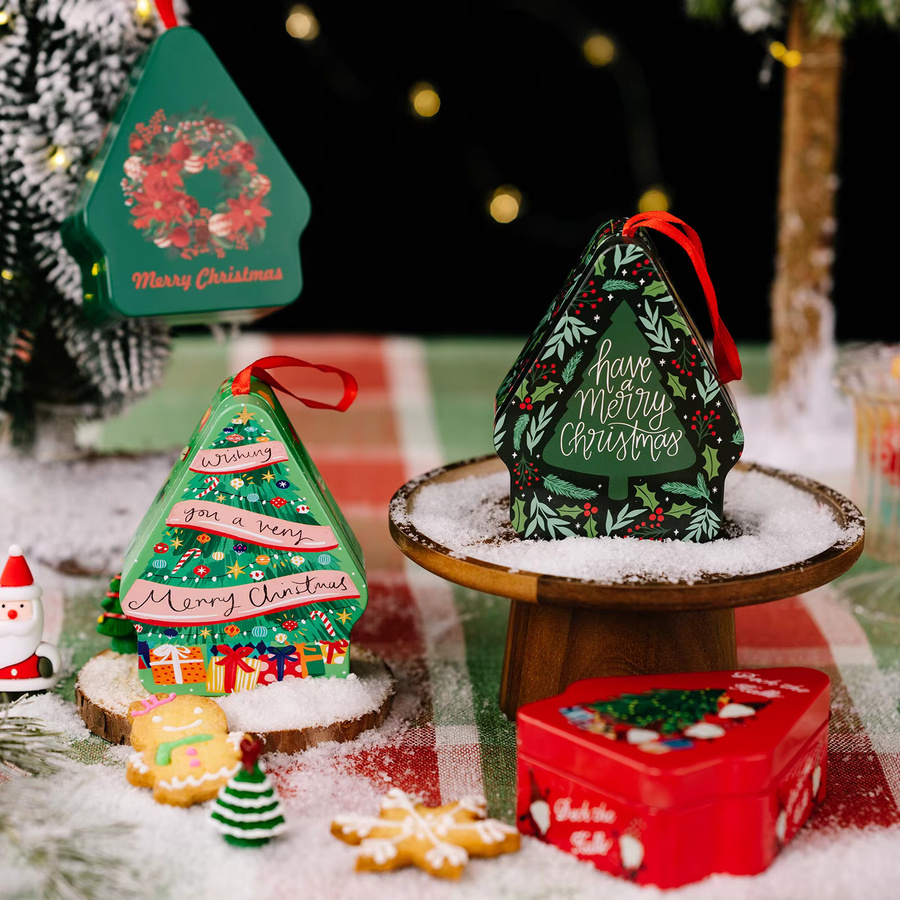 Weihnachten Zinn Geschenkbox mit Cartoon-Print als Cookie-Verpackung und Aufbewahrungsdose in Weiß - Bild 3