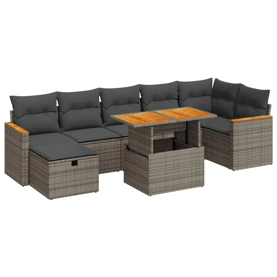 vidaXL 5-teilige Garten-Sofagarnitur in L-Form aus Polyrattan mit Kissen und Couchtisch in Grau - Bild 2