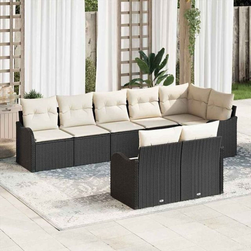 Modernes Garten-Sofa-Set mit 8 Kissen aus Poly-Rattan von vidaXL in Schwarz - Bild 1