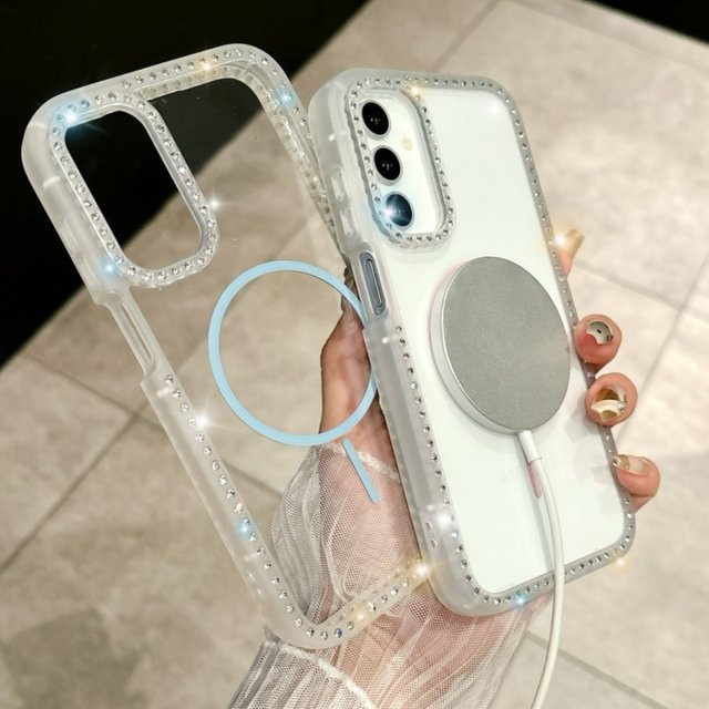 Transparente MagSafe Magnetische Schutzhülle mit Diamant-Glitzer für Samsung Galaxy S25 S24 S23 Plus Ultra A16 A15 A35 A55 A36 A56 - Bild 1