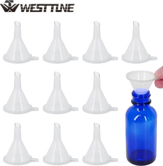 WESTTUNE 10er Set Mini-Kunststofftrichter in Transparent für Laborflaschen, ätherische Öle und Parfüm - Bild 1