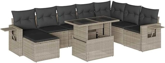 vidaXL 9-tlg. Garten-Sofagarnitur in L-Form aus Polyrattan mit Kissen in Hellgrau - Bild 1