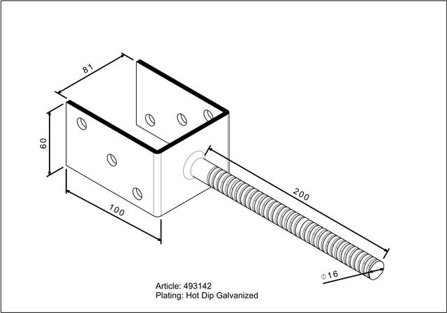 Dolle Stützenschuh U-Form zum Einbetonieren aus verzinktem Stahl, Farbe: Silber, Breite: 8,1 cm, Höhe: 10 cm - Bild 1