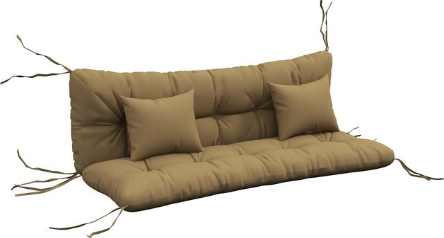 Outsunny 4er-Set Sitzkissen in Bräune, wasserabweisende Polsterauflage mit Bindebändern und gestepptem Design, B/H: 150 x 10 cm - Bild 1
