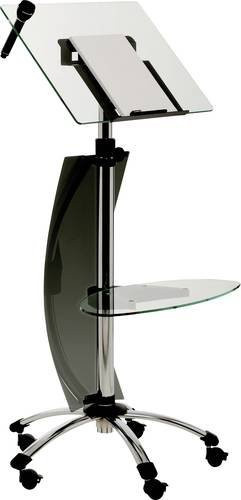 Rocada Rednerpult Visualline mobil LUXE 3070, höhenverstellbar, oval, Glas und Stahl, chromsilber-dunkelgrau - Bild 1