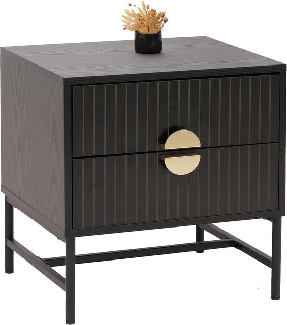 MCW Nachttisch O39 mit Schublade in Schwarz, Holzoptik mit Lamellen-Design, B/T/H: 50 x 48 x 39 cm - Bild 1