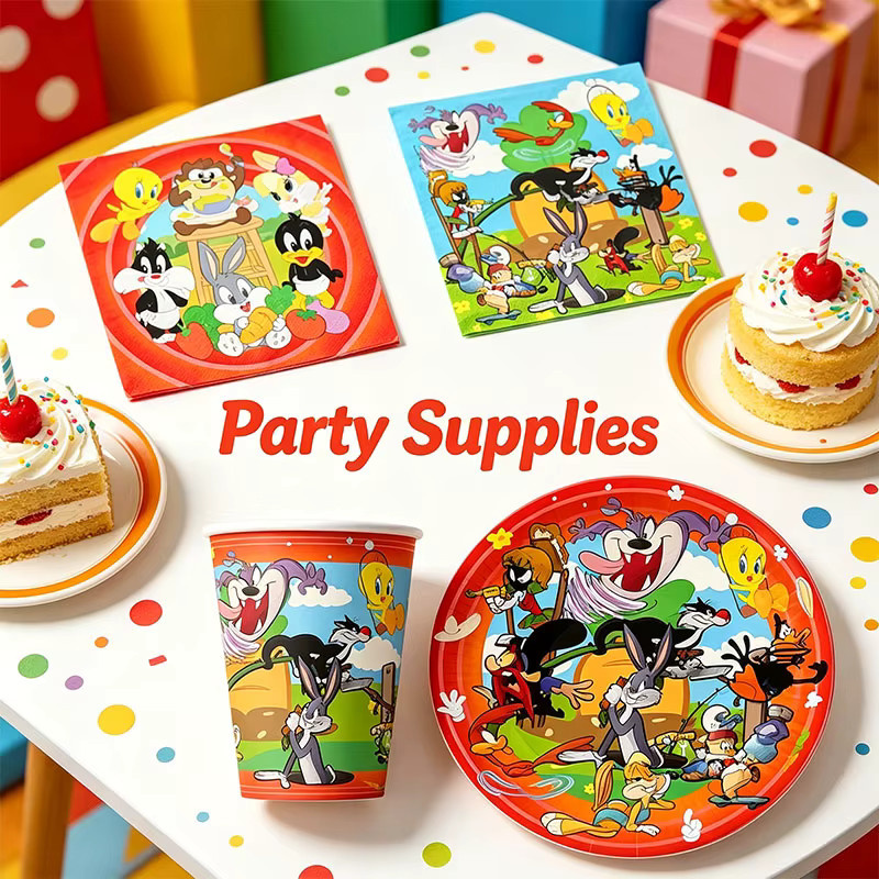Warner Bros. Looney Tunes Party-Set mit Einweg-Servietten, Papptellern und Bechern in Multicolor - Bild 4