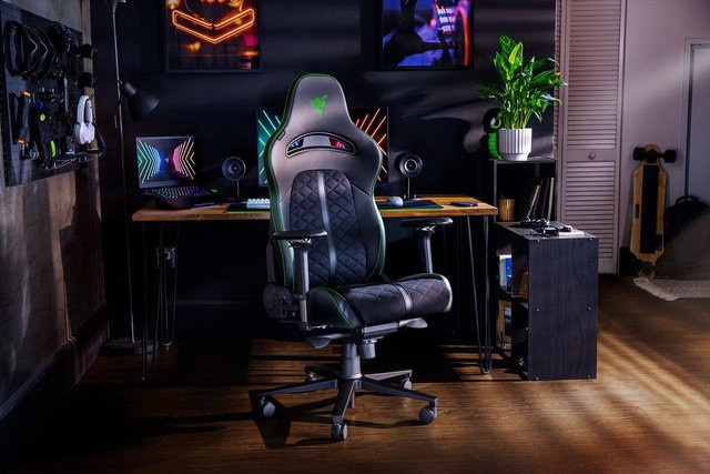 Razer Enki Gaming-Stuhl in Schwarz-Grün mit Stoff und Lederbezug - Bild 2