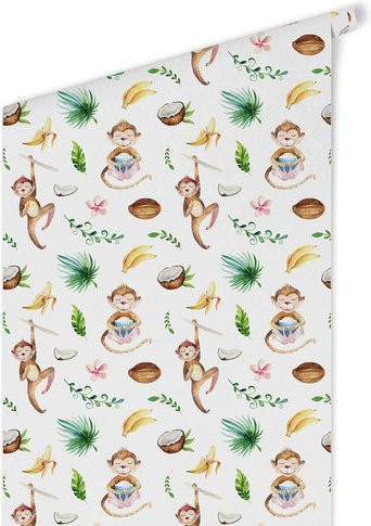 K&L Wall Art Vliestapete Kinder Kokosnuss Affen Baby, mehrfarbig, matt - Bild 1