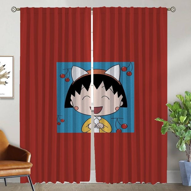 Chi-bi Maruko Fenstervorhang Set mit 2 Paneelen, Moskitonetzvorhang als Raumteiler, Farbe: Rot, Breite: 50 cm, Höhe: 70 cm pro Paneel - Bild 1
