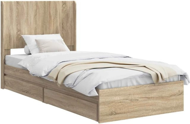 vidaXL Bettgestell mit Kopfteil und Stauraum in Sonoma-Eiche, B/T/H: 100 x 200 x 105 cm - Bild 1