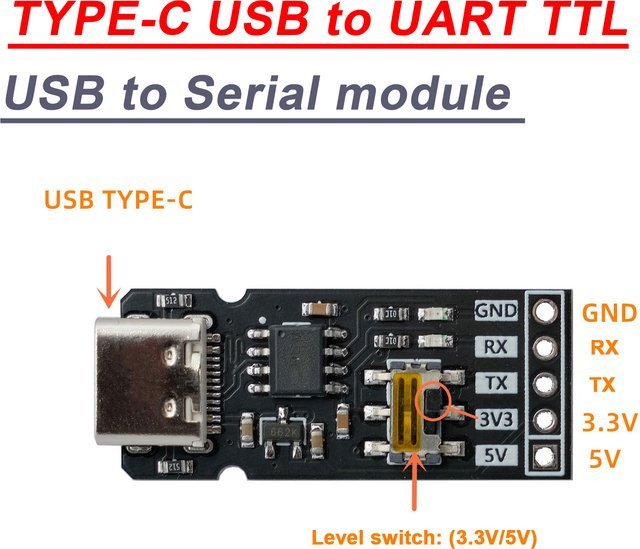 DykbRadio CH340N USB-C zu UART TTL Kommunikationsmodul in Schwarz für 3,3 V und 5 V Level zur Download-Debugging-Unterstützung - Bild 1