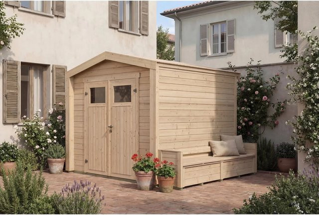 Weka Holz-Gartenhaus Killarney mit Satteldach in Natur und Braun, B: 308 cm, T: 263 cm, H: 241 cm - Bild 1