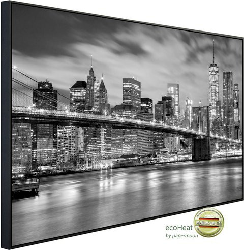 papermoon Infrarotheizung EcoHeat Brooklyn Bridge Schwarz Weiss mit Matt-Effekt und App-Steuerung - Bild 1