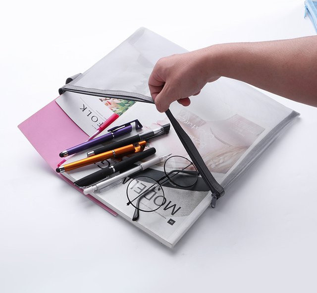 Transparente A4 Mesh Dokumententasche mit Reißverschluss aus Kunststoff für Schule und Studium - Bild 1