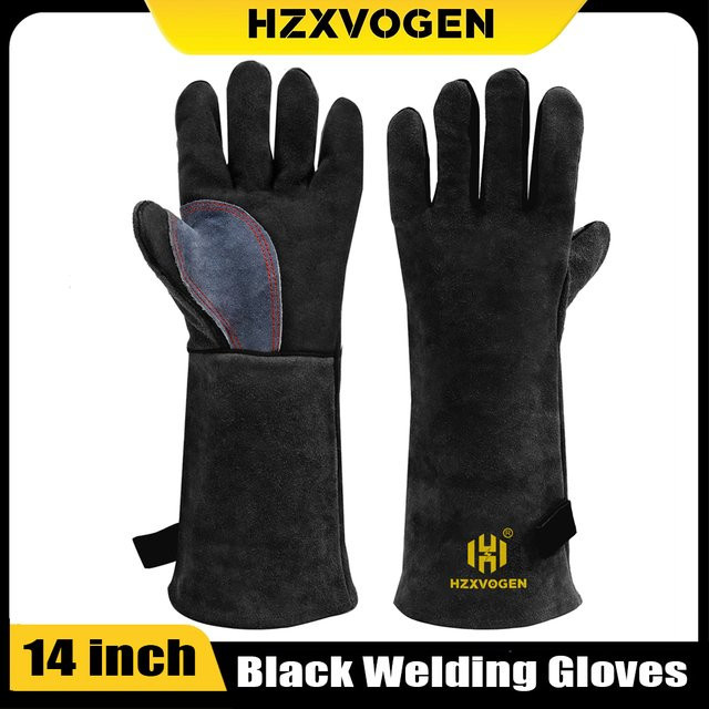 HZXVOGEN Schweißhandschuhe in Schwarz, 14 Zoll hitzebeständige Arbeitshandschuhe für ARC MIG TIG Schweißen und Ofenarbeiten - Bild 1