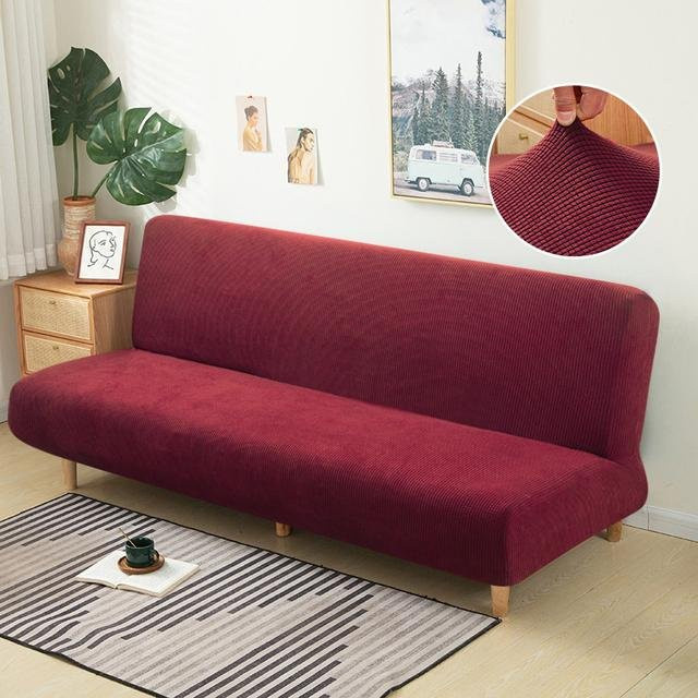 Elastischer Jacquard Stoff Schlafsofa Überzug in Weinrot für Futon und Bank, Breite: 120-155 cm - Bild 1