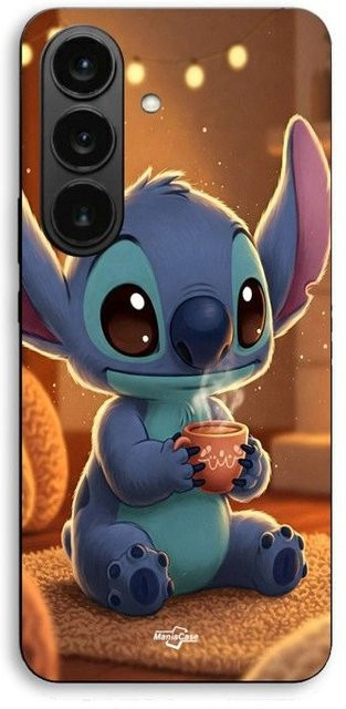 MANIACASE Handyhülle für Samsung Galaxy S26 aus Silikon TPU in Schwarz mit süßem Stitch Kaffee Design - Bild 1