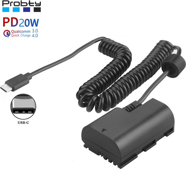 Canon USB-C zu LP-E6NH Dummy-Akku-Netzteil in Schwarz für EOS R5 R6 7D 6D 90D 80D 70D 60D Kameras - Bild 1