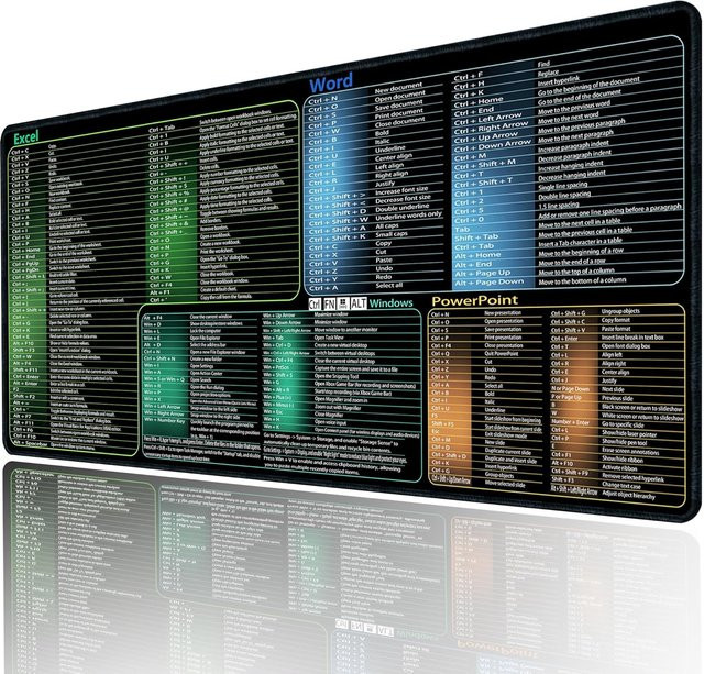 YSAGi Mauspad mit Excel, Word, Windows und PowerPoint Tastatur-Verknüpfungen, Schreibtischunterlage in Schwarz, B/T: 60,0 x 30,0 cm - Bild 1