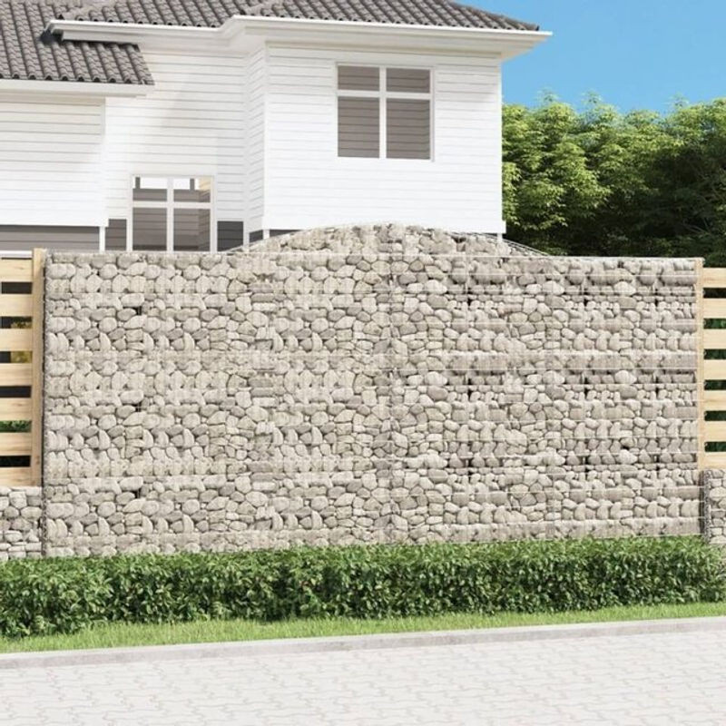 Vidaxl Gabionen Set mit Hochbogen aus verzinktem Eisen, 10 Stück, Farbe: Silber/Grau, B/T/H: 400 x 50 x 200/220 cm - Bild 1