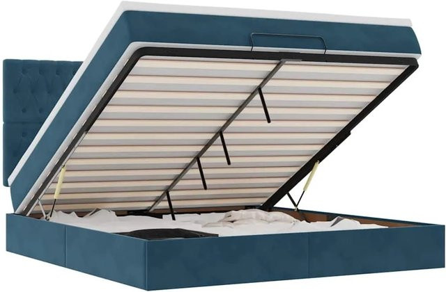 vidaXL Ottoman-Bett mit Matratzen und LED-Beleuchtung in Dunkelblau, Samt, B/T: 180 x 200 cm - Bild 1