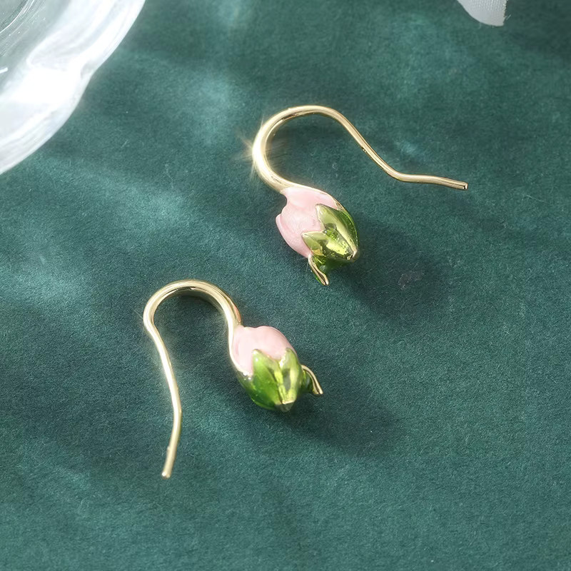 Ohrringe Damen, Imitations-Emaille-Tulpen, Vintage, Gold - Bild 2