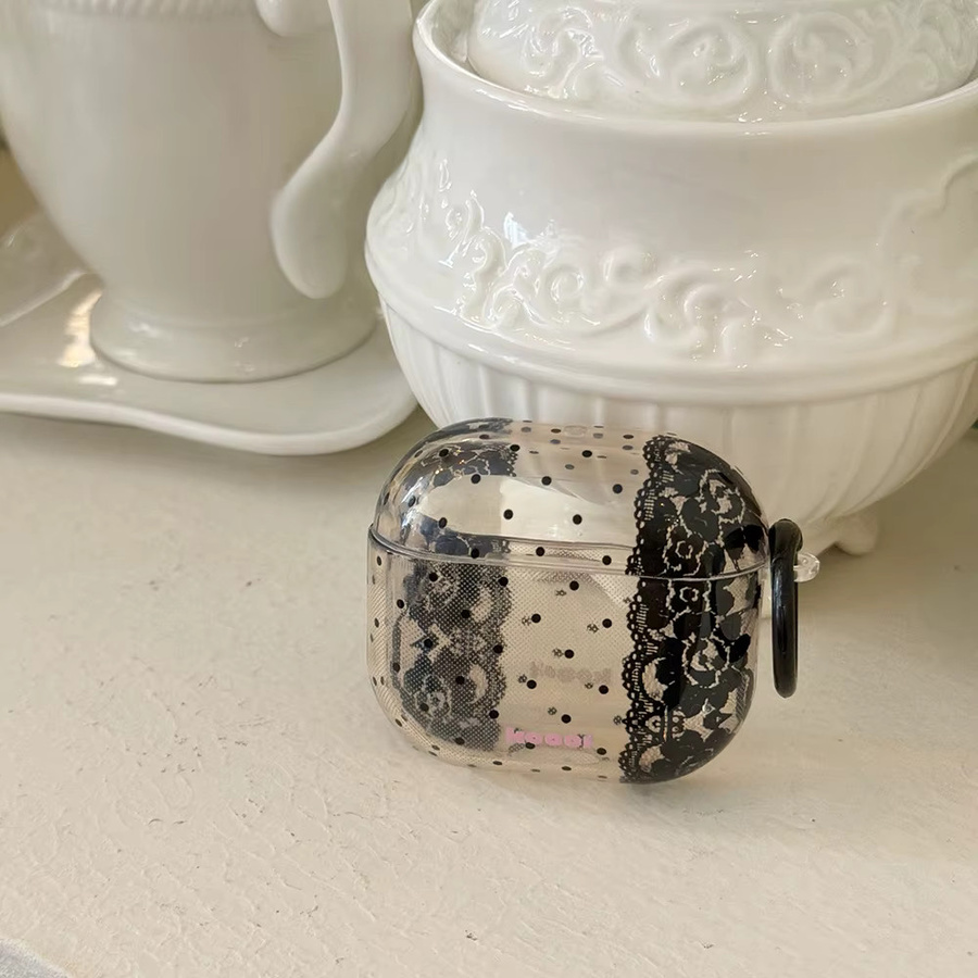 IMD Transparente Schutzhülle mit schwarzer Spitzenverzierung und Polka Dot Design für Apple AirPods 1 2 3 4 Pro Pro2 Pro3 - Bild 2