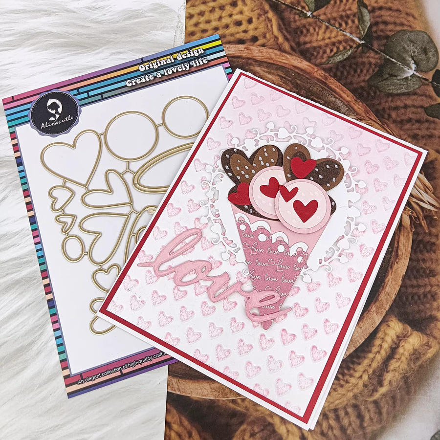 Alinacutle Valentines Ice Cream Metall-Stanzform in Gold für Scrapbooking und DIY-Grußkarten - Bild 2