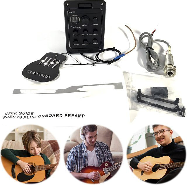 Fishman Presys+ Akustikgitarren-EQ-Tuner mit 4-Band-Equalizer und integriertem Vorverstärker in Schwarz - Bild 1