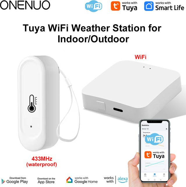 Tuya WIFI Wetterstation mit RF433 drahtlosem Thermometer-Kit zur Fernüberwachung von Temperatur und Feuchtigkeit in Weiß - Bild 1