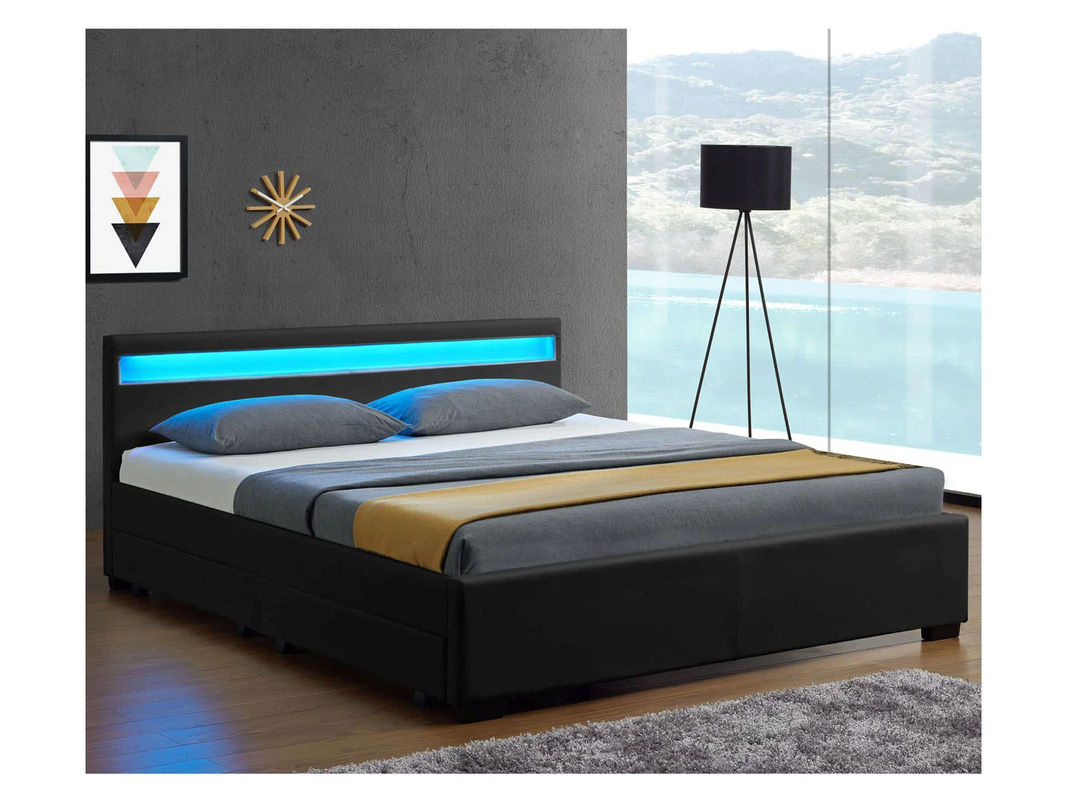 Juskys Polsterbett Lyon in Schwarz mit LED-Beleuchtung und Bettkasten, B/T/H: 180 x 200 x 52 cm - Bild 2